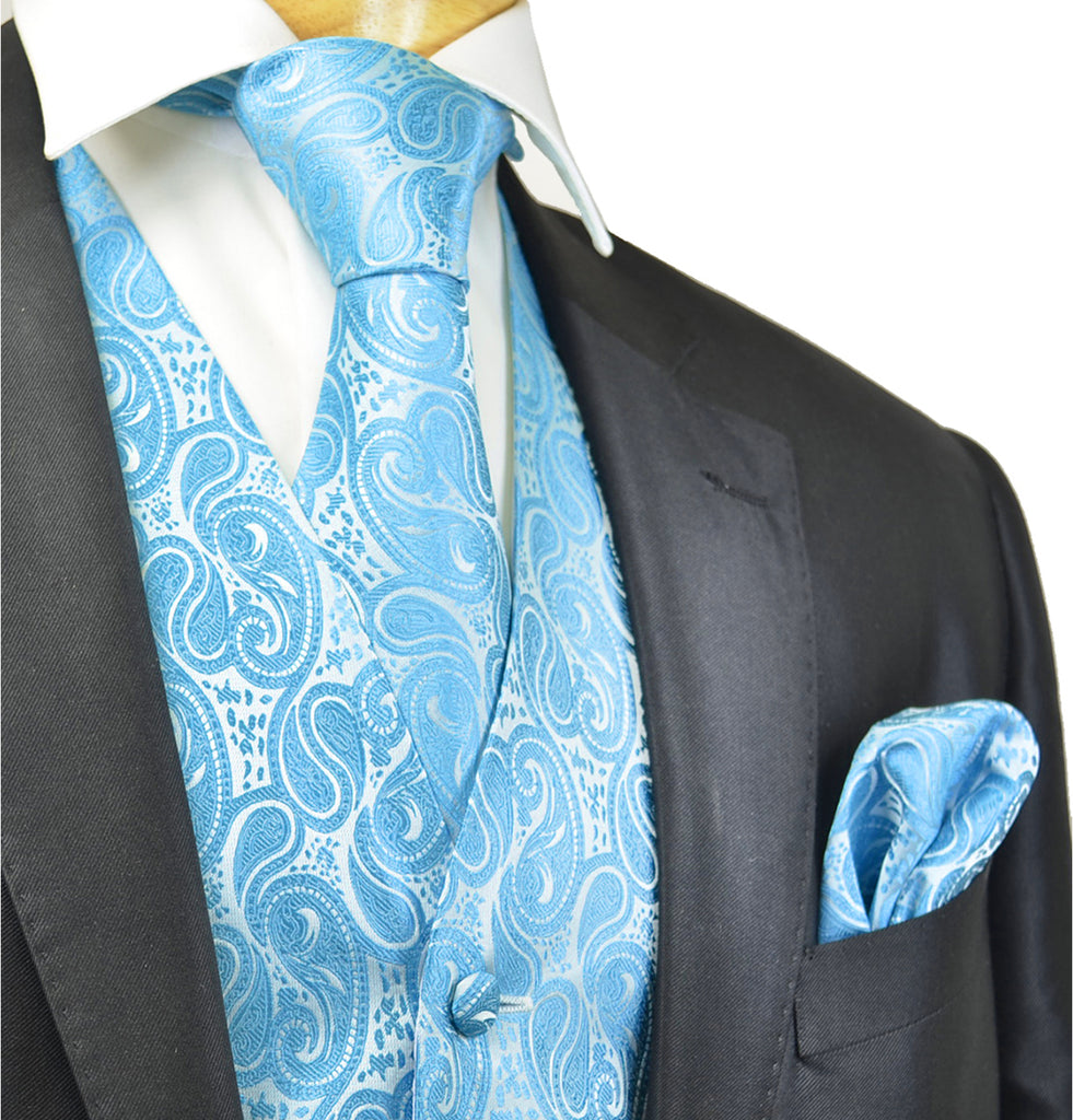 Deals Shades of Gray Paisley Tuxedo Vest, Bow Tie, and Matching Hanky