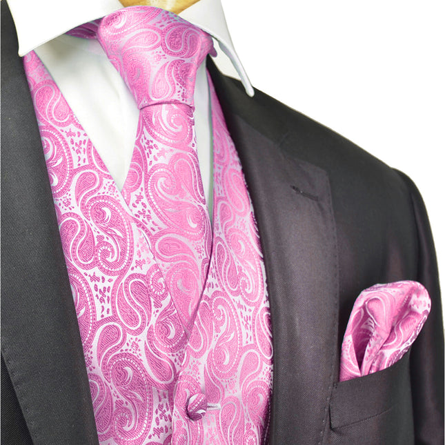 Formal Pink Paisley Tuxedo Vest Set Vittorio Farina Vest - Paul Malone.com