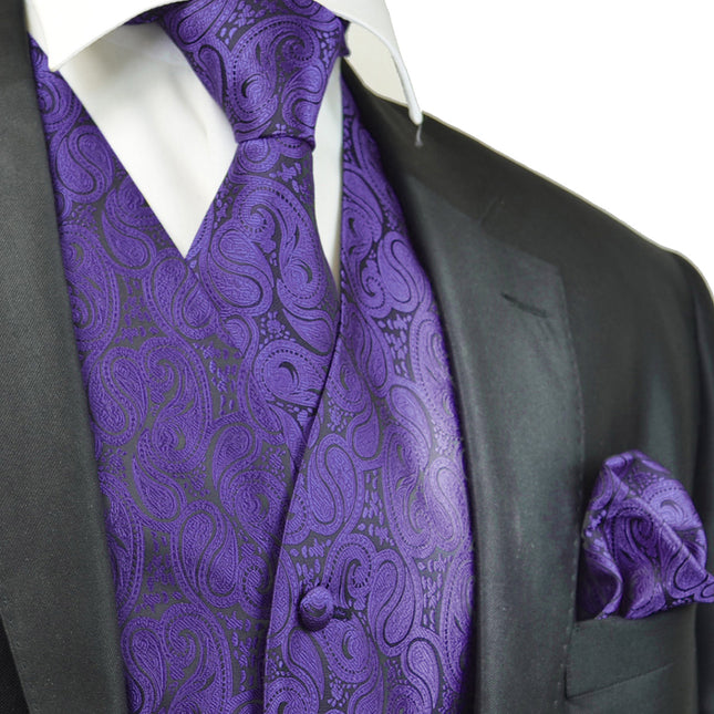 Formal Purple Paisley Tuxedo Vest Set Vittorio Farina Vest - Paul Malone.com