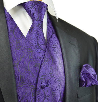 Formal Purple Paisley Tuxedo Vest Set Vittorio Farina Vest - Paul Malone.com