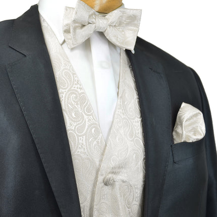 Formal Ivory Paisley Tuxedo Vest Set Vittorio Farina Vest - Paul Malone.com