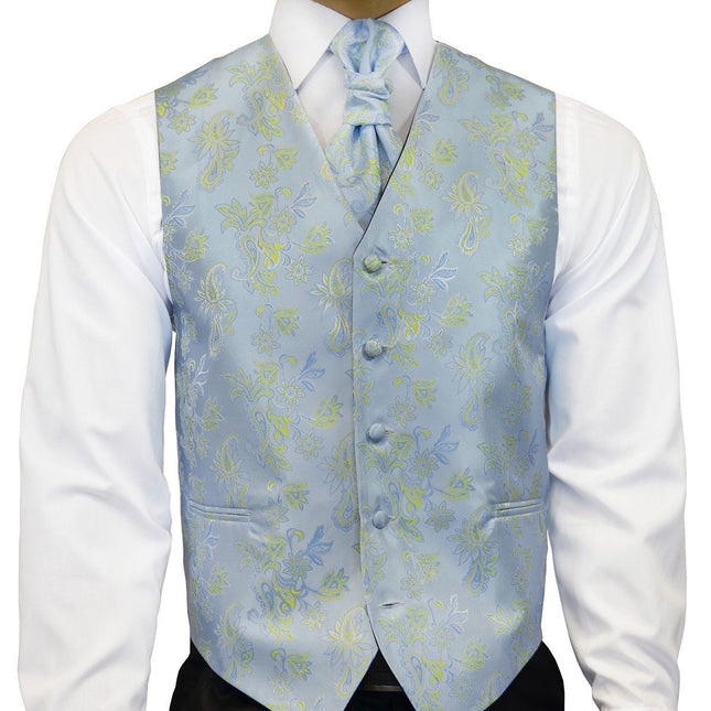 Sky Blue and Green Floral Tuxedo Vest Set Paul Malone Vest - Paul Malone.com
