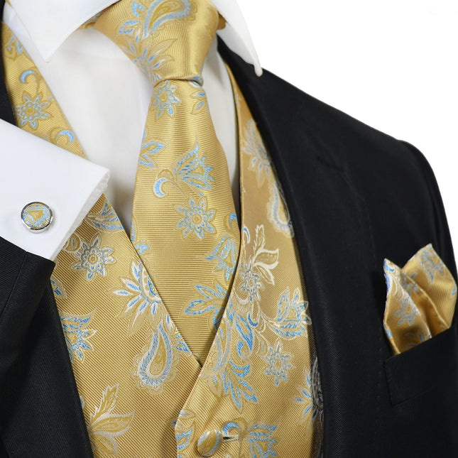 Misted Yellow Floral Tuxedo Vest Set Paul Malone Vest - Paul Malone.com