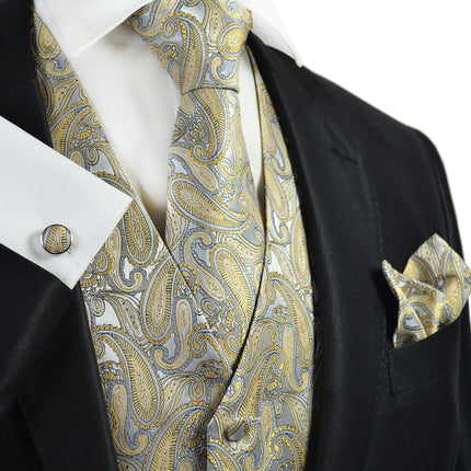 New Wheat Paisley Tuxedo Vest Set Paul Malone Vest - Paul Malone.com