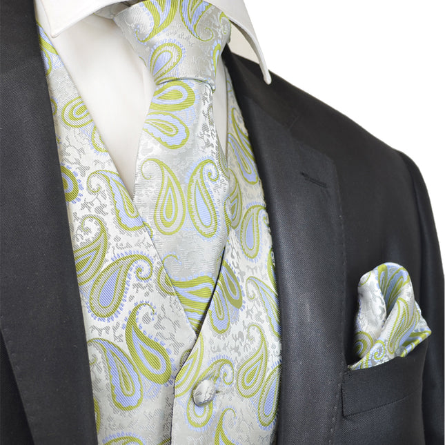 Daiquiri Green Paisley Tuxedo Vest Set Paul Malone Vest - Paul Malone.com
