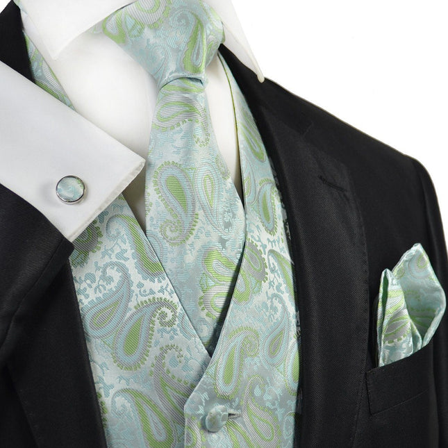 Morning Mist Paisley Tuxedo Vest Set Paul Malone Vest - Paul Malone.com