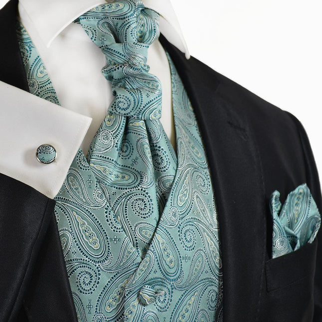Deep Sea Blue Paisley Tuxedo Vest Set Paul Malone Vest - Paul Malone.com