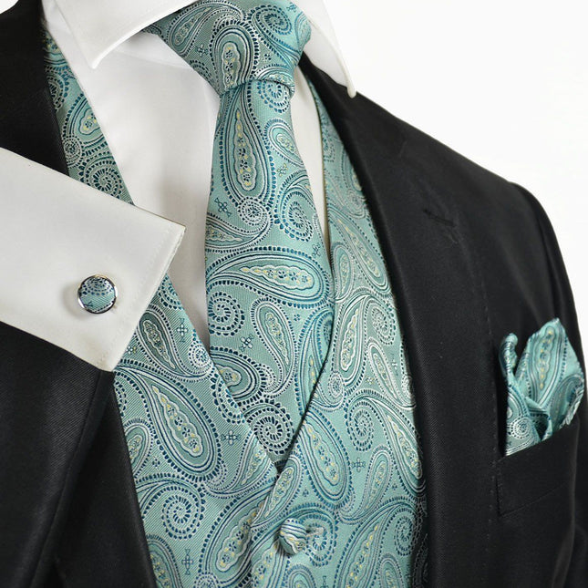 Deep Sea Blue Paisley Tuxedo Vest Set Paul Malone Vest - Paul Malone.com