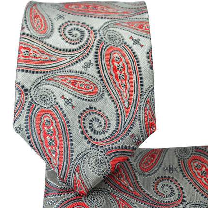 Silver and Cayenne Red Necktie Set Paul Malone Ties - Paul Malone.com