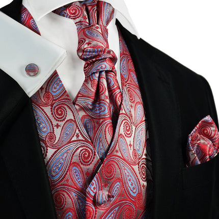 Poinsettia and Blue Paisley Tuxedo Vest Set Paul Malone Vest - Paul Malone.com