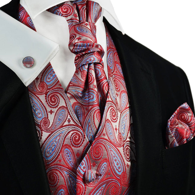 Poinsettia and Blue Paisley Tuxedo Vest Set Paul Malone Vest - Paul Malone.com