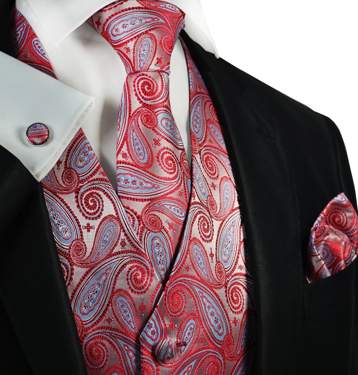 Poinsettia and Blue Paisley Tuxedo Vest Set | Paul Malone