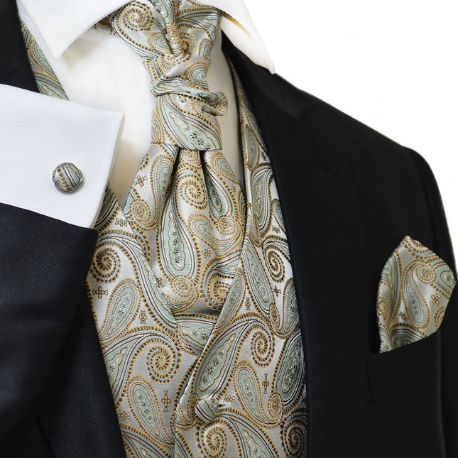 Gold and Turquoise Paisley Tuxedo Vest Set Paul Malone Vest - Paul Malone.com