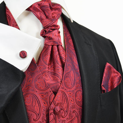American Beauty Red Paisley Tuxedo Vest Set Paul Malone Vest - Paul Malone.com