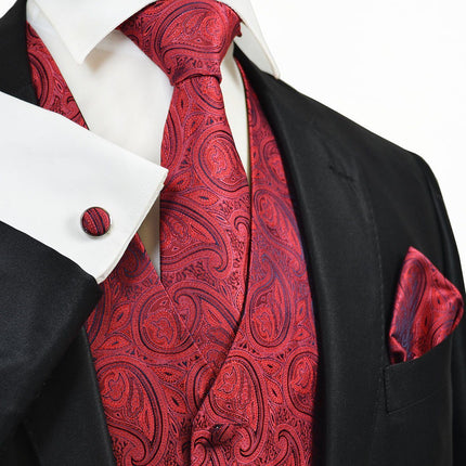 American Beauty Red Paisley Tuxedo Vest Set Paul Malone Vest - Paul Malone.com