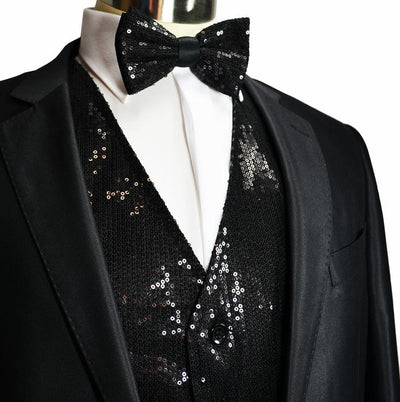 Black Men's Sequence Tuxedo Vest and Bow Tie Vesuvio Napoli Vest - Paul Malone.com