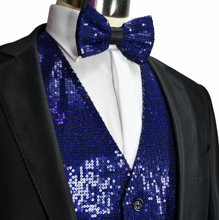 Royal Blue Men's Sequence Tuxedo Vest and Bow Tie – Paul Malone
