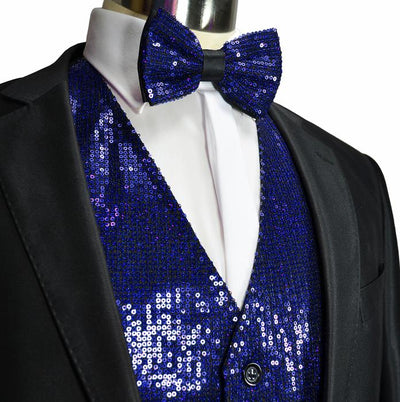 Royal Blue Men's Sequence Tuxedo Vest and Bow Tie Vesuvio Napoli Vest - Paul Malone.com