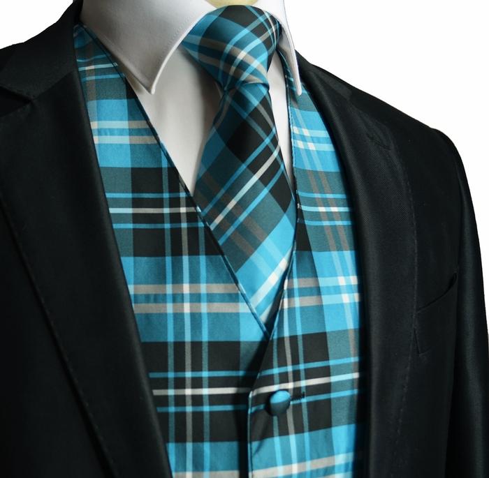 Turquoise and Black Plaid Suit Vest Set – Paul Malone