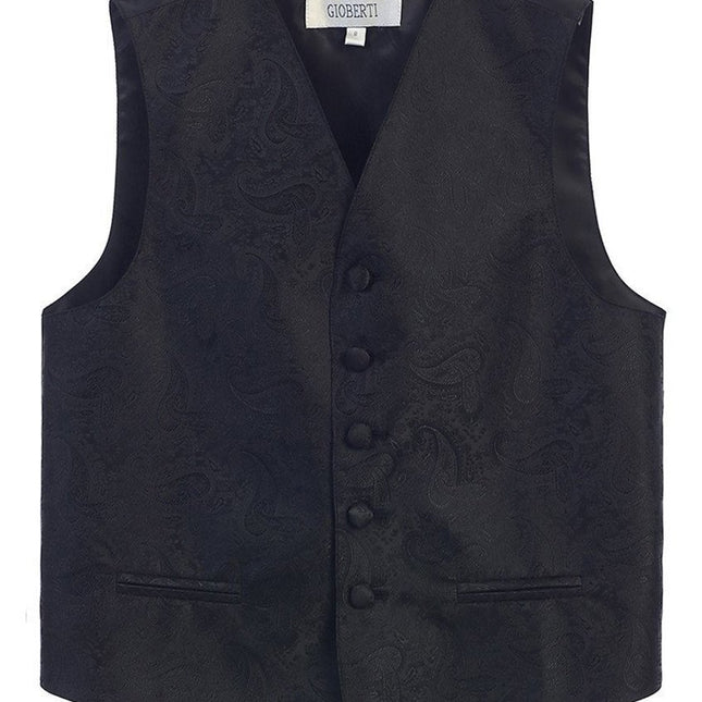 Black Formal Boys Paisley Tuxedo Vest Set Gioberti Vest - Paul Malone.com