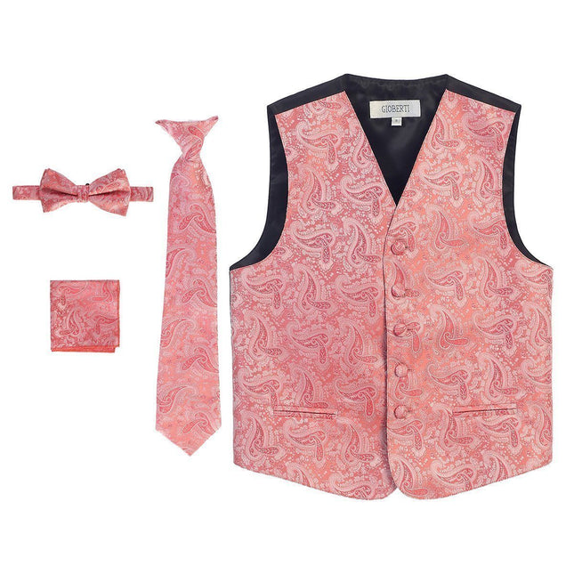 Coral Formal Boys Paisley Tuxedo Vest Set Gioberti Vest - Paul Malone.com