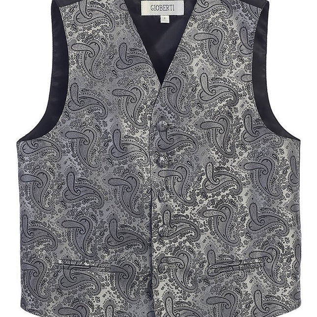 Grey Formal Boys Paisley Tuxedo Vest Set Gioberti Vest - Paul Malone.com