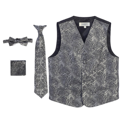Grey Formal Boys Paisley Tuxedo Vest Set Gioberti Vest - Paul Malone.com