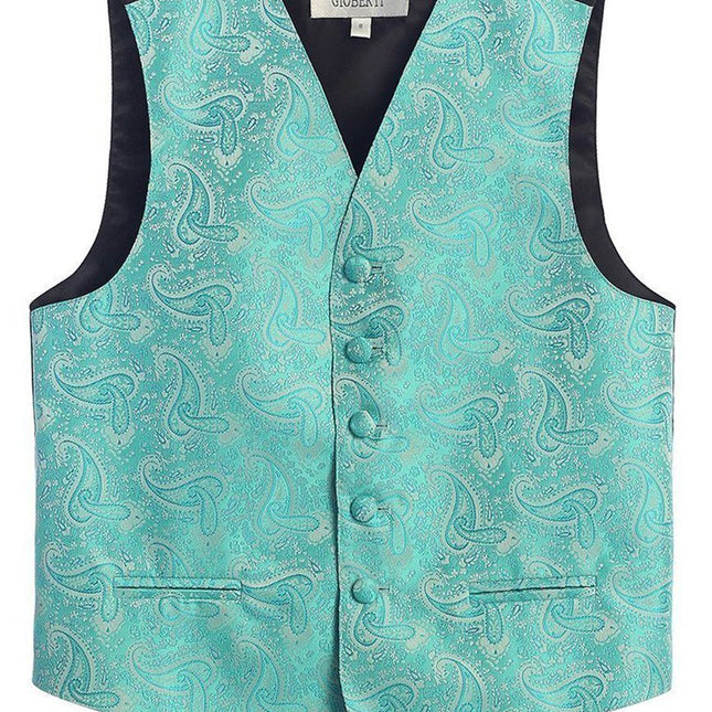 Mint Green Formal Boys Paisley Tuxedo Vest Set Gioberti Vest - Paul Malone.com