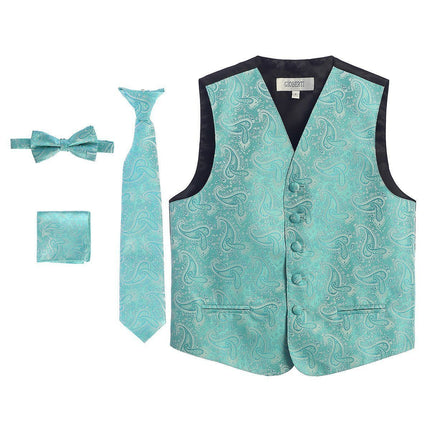 Mint Green Formal Boys Paisley Tuxedo Vest Set Gioberti Vest - Paul Malone.com