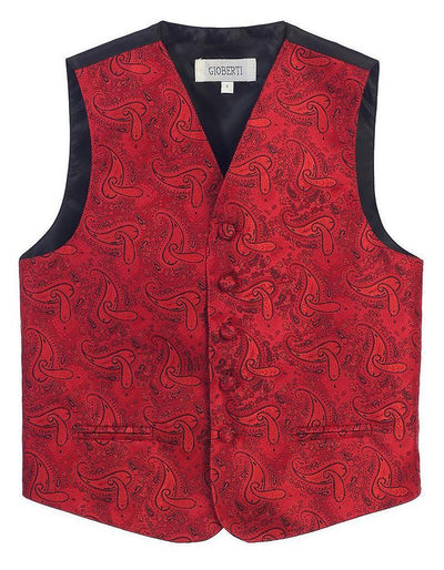Red Formal Boys Paisley Tuxedo Vest Set Gioberti Vest - Paul Malone.com