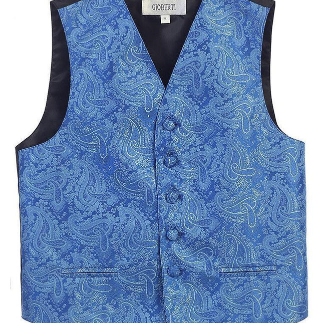 Royal Blue Formal Boys Paisley Tuxedo Vest Set Gioberti Vest - Paul Malone.com