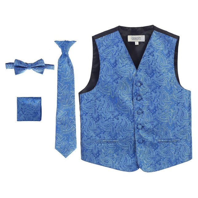 Royal Blue Formal Boys Paisley Tuxedo Vest Set Gioberti Vest - Paul Malone.com