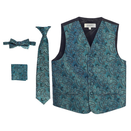 Turquoise Formal Boys Paisley Tuxedo Vest Set Gioberti Vest - Paul Malone.com