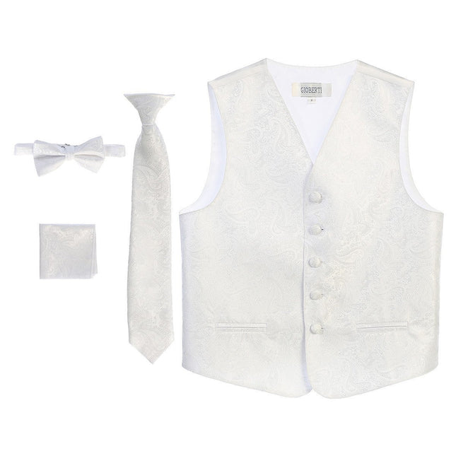 White Formal Boys Paisley Tuxedo Vest Set Gioberti  - Paul Malone.com