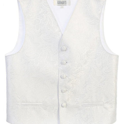 White Formal Boys Paisley Tuxedo Vest Set Gioberti  - Paul Malone.com