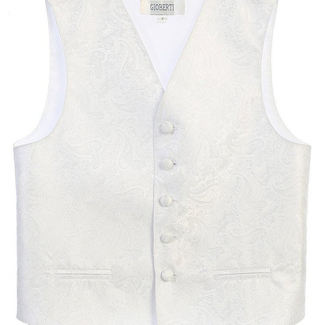 White Formal Boys Paisley Tuxedo Vest Set Gioberti  - Paul Malone.com