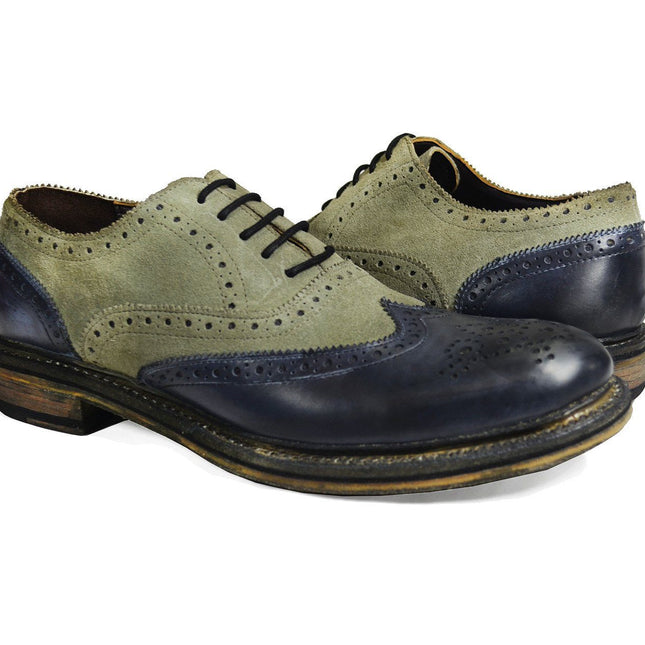 VERONA Full Leather Grey and Navy Wing Tip Oxfords Paul Malone Shoes - Paul Malone.com