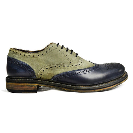 VERONA Full Leather Grey and Navy Wing Tip Oxfords Paul Malone Shoes - Paul Malone.com