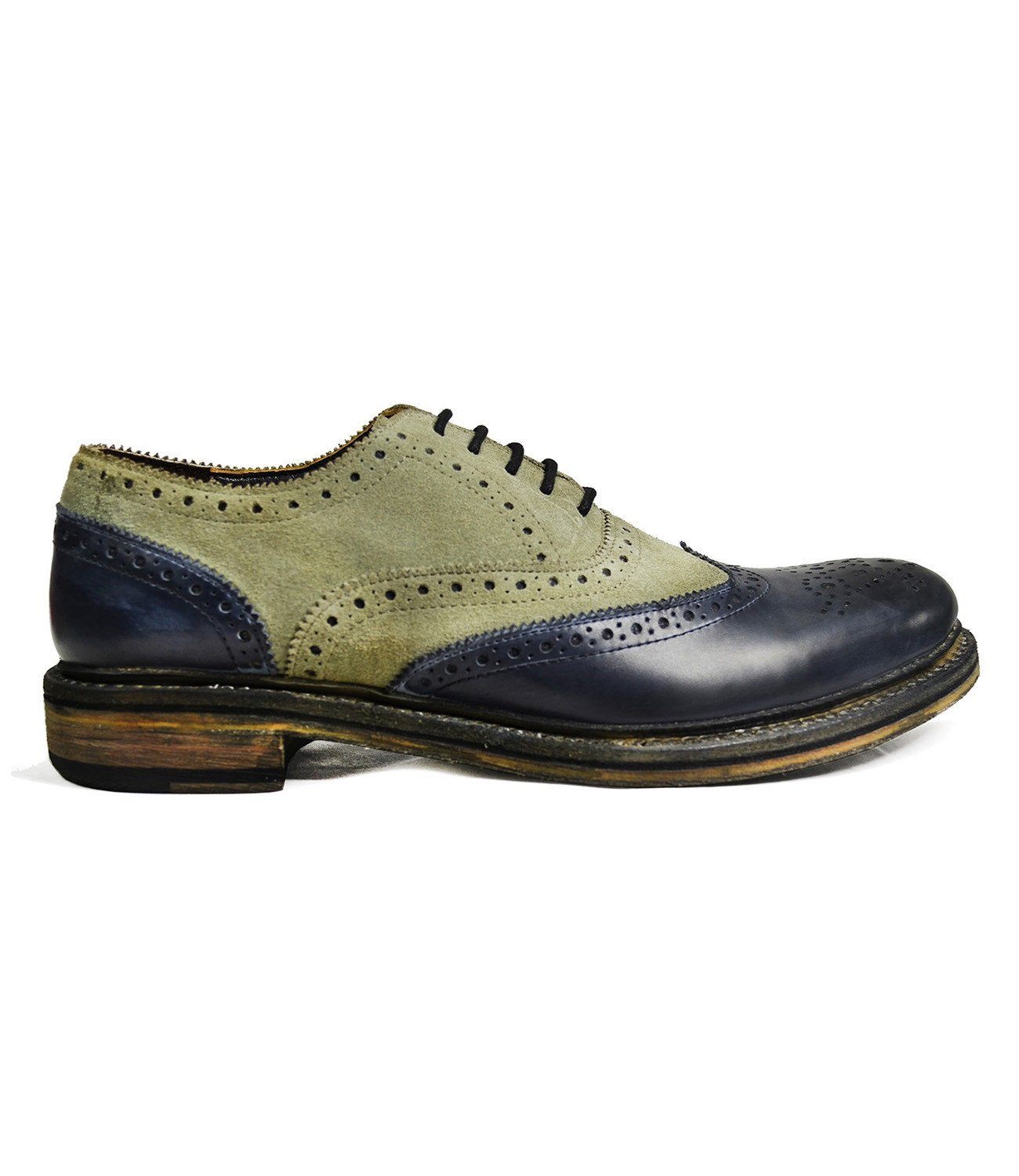 VERONA Full Leather Grey and Navy Wing Tip Oxfords | Paul Malone
