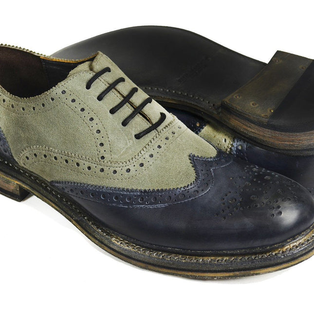 VERONA Full Leather Grey and Navy Wing Tip Oxfords Paul Malone Shoes - Paul Malone.com