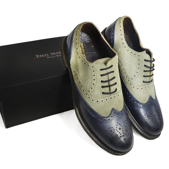 VERONA Full Leather Grey and Navy Wing Tip Oxfords Paul Malone Shoes - Paul Malone.com