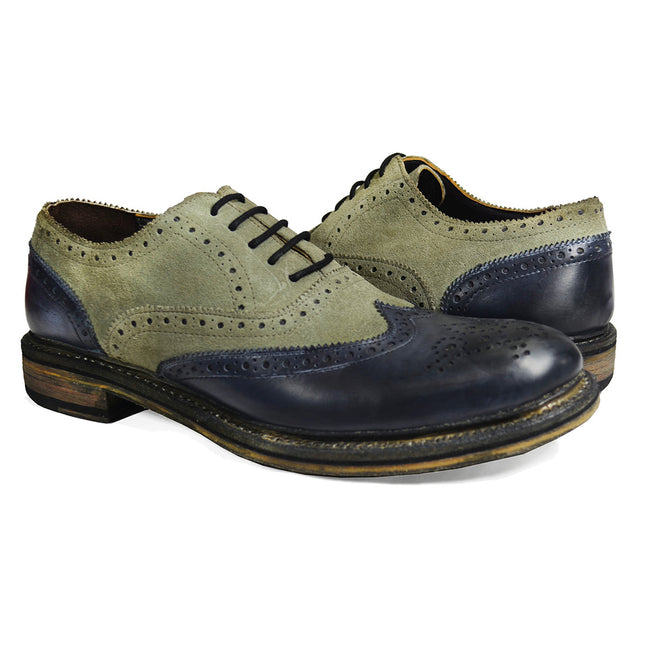 VERONA Full Leather Grey and Navy Wing Tip Oxfords Paul Malone Shoes - Paul Malone.com