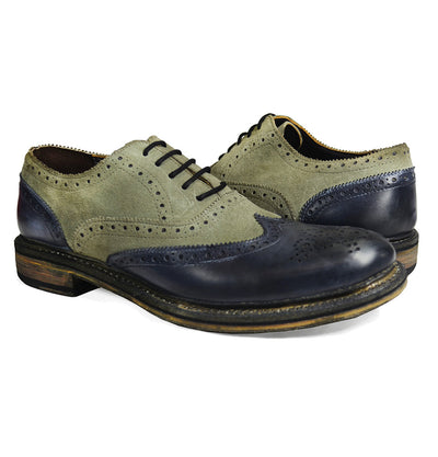 VERONA Full Leather Grey and Navy Wing Tip Oxfords Paul Malone Shoes - Paul Malone.com