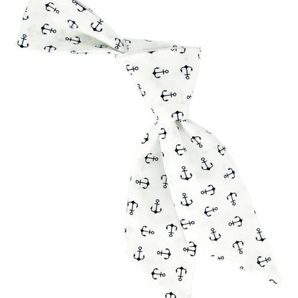 White and Navy Anchor Patterned Womens Tie Tie Passion Womens Ties - Paul Malone.com