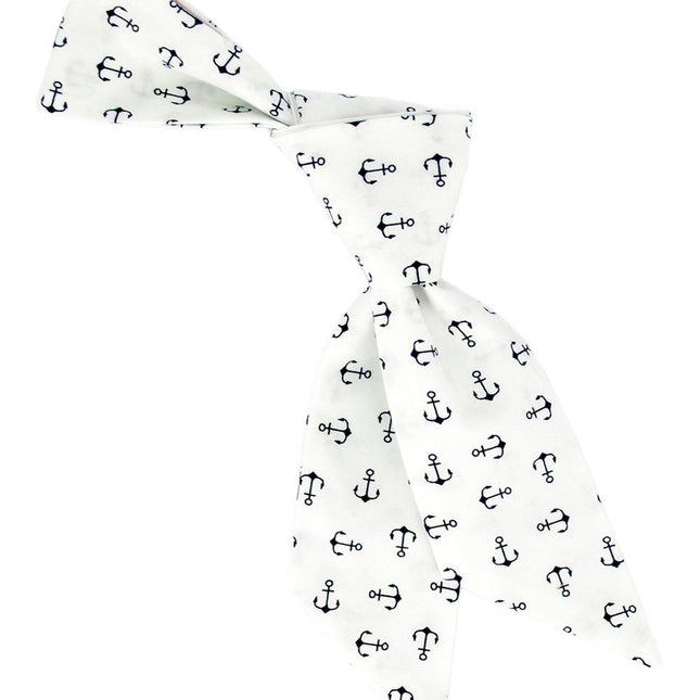 White and Navy Anchor Patterned Womens Tie Tie Passion Womens Ties - Paul Malone.com