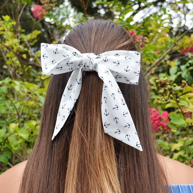 White and Navy Anchor Patterned Womens Tie Tie Passion Womens Ties - Paul Malone.com