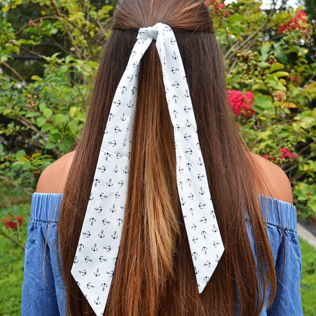 White and Navy Anchor Patterned Womens Tie Tie Passion Womens Ties - Paul Malone.com