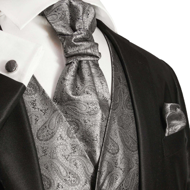 Silver Gray Paisley Tuxedo Vest Set Paul Malone Vest - Paul Malone.com