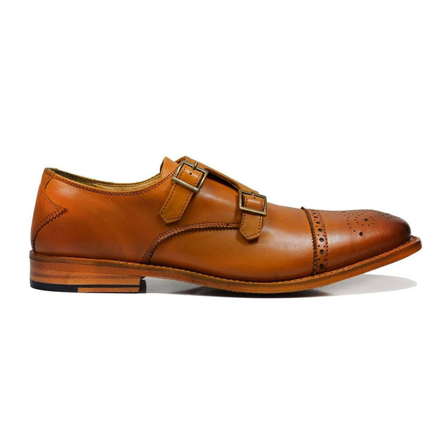 WILLIAMS Classic Brown Monk Strap Full Leather Dress Shoes Paul Malone Shoes - Paul Malone.com