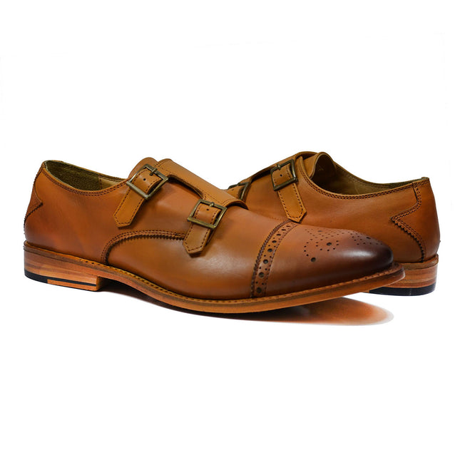 WILLIAMS Classic Brown Monk Strap Full Leather Dress Shoes Paul Malone Shoes - Paul Malone.com